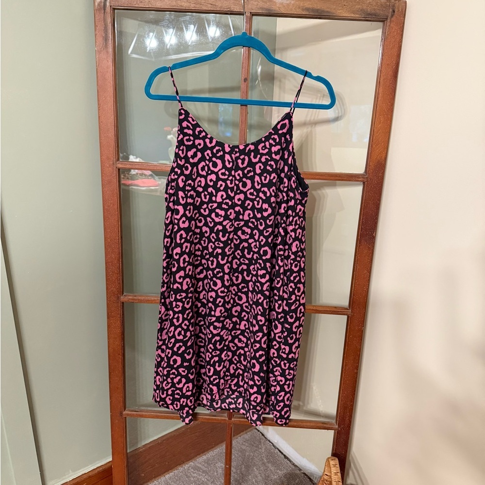 ALYA Neon Pink Leopard Bold Print Slip Mini Dress Size Large - Picture 3 of 3